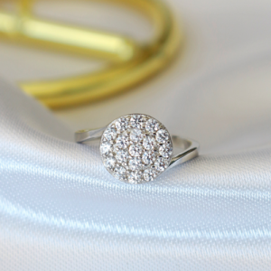 Silver Diamond Button Statement Ring