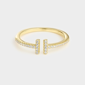 Gold and silver open ring with white zirconia stones